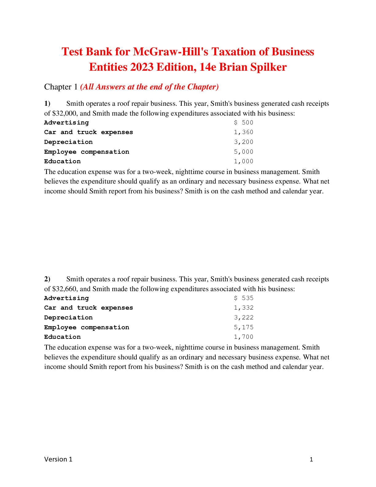 Preview of McGraw-Hill's Taxation of Business Entities 2023 Edition, 14e Brian Spilker (Test Bank)
